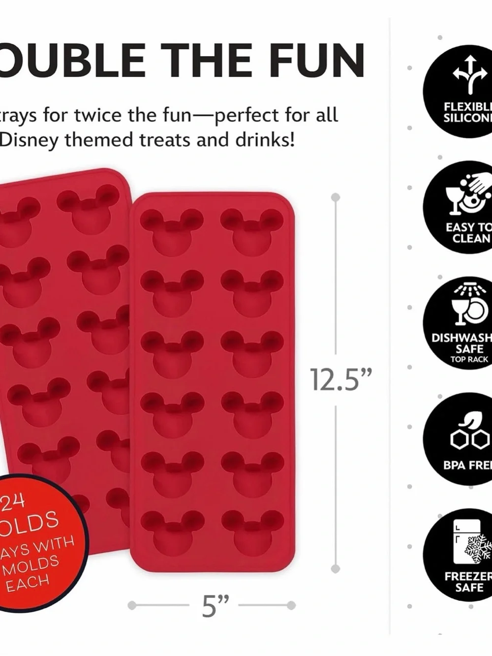 Disney Mickey Mouse Red Silicone Ice Cube Tray - 2 Pack